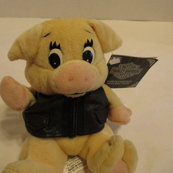Harley Davidson NEW Vintage 1999 Black Red Peach Graphic Bean Bag Plush - Picture 6 of 8
